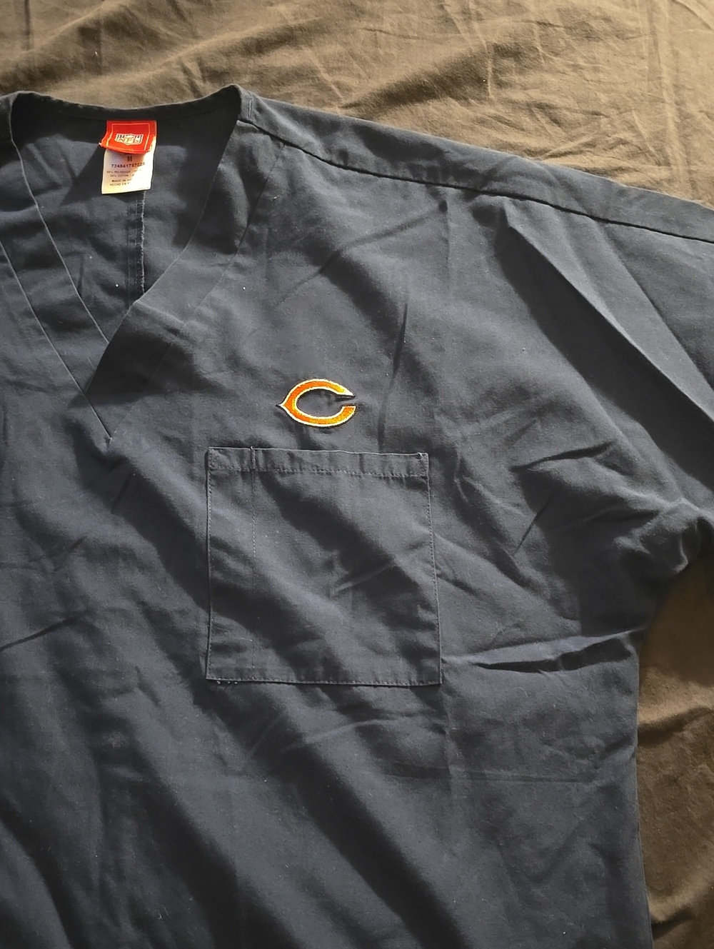NFL Navy Short-Sleeve Scrub Top with Orange Bears Logo